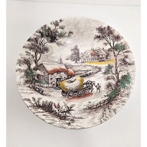 Vtg Yorkshire Ironstone 9"Vegetable Bowl Genuine Hand Engraved England Farm life
